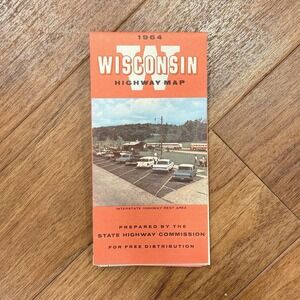 Vintage 1964 Wisconsin Highway Map State Highway Commission Wall Art Decor T53